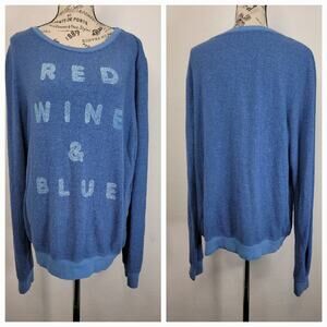 Wildfox Sweatshirt Womens SZ L Red Wine & Blue Statement Beach Graphic Blue